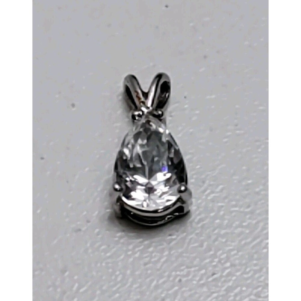 14 K White Gold CZ Teardrop Pendant 9.4 MM X 6 MM